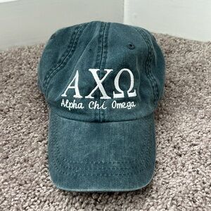 ΑΧΩ Alpha Chi Omega Sorority Embroidered Dad Hat in Faded Grey Charcoal